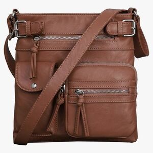 Tan Crossbody Bag with Front Pockets - Women